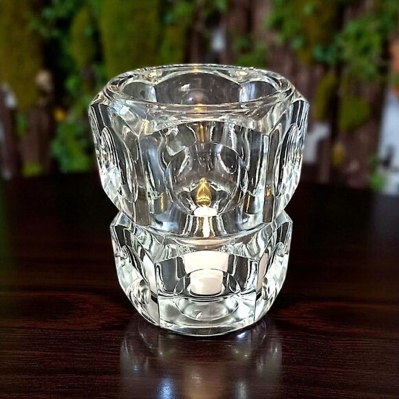 Bohemia Crystal Candle Holder Vase Icy Winter Holiday Party Cube Witchy Glass - Picture 11 of 16